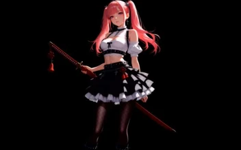 Pink Hair Gothic Anime Girl with Katana