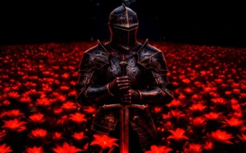 Dark Knight Red Flower Field - Epic Fantasy