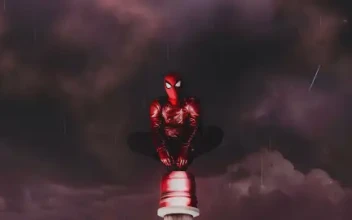 Spiderman in the Rain: Crimson Sky