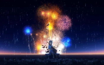 Fireworks and Girl Anime HD