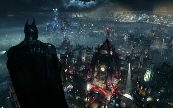 Batman Arkham Knight Overlooking Gotham From Wayne Tower
