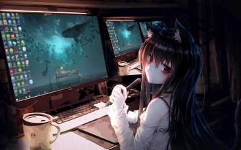 Anime Girl and Computers 4K