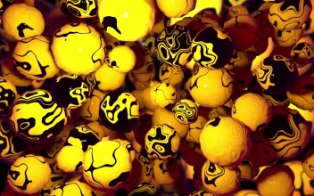 Liquid Yellow 3D Balls In Zero Gravity Looped Abstract Animated Wallpaper