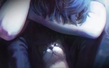 Crying Girl With Cute Cat