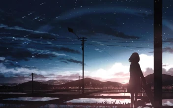 Girl Clouds City and Falling Stars