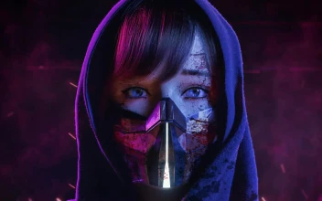 Girl With Blody Face and Meal Mask