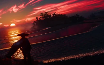 Japanese Samurai And Evening Waves HD