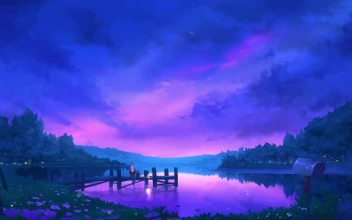 Dock And Lake Under Evening Sky