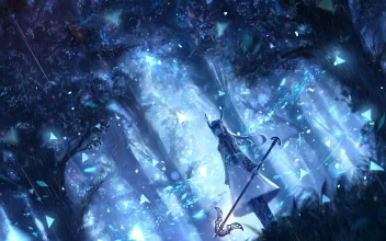 Anime Girl Blue Particle Forest 4k