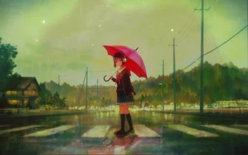 School Girl Raining Anime Desktop Video Background