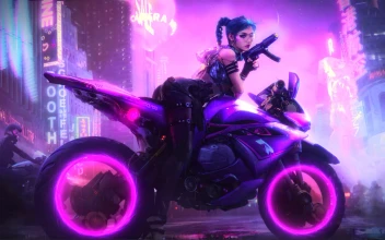 Cyberpunk Biker Girl Motorcycle Animated Desktop
