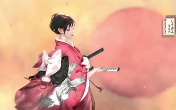 PC Animated Crane Kimono Samurai Girl
