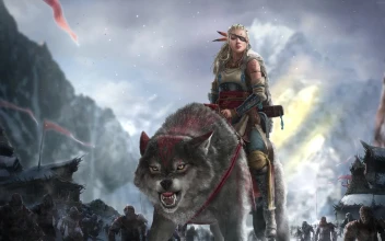 Girl Warrior With Wolf