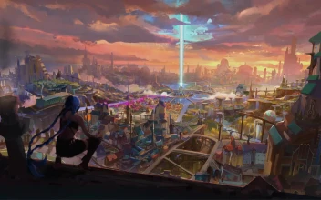 Fondo de Pantalla Animado Jinx observando Piltover de Arcane ☄️ en Movimiento