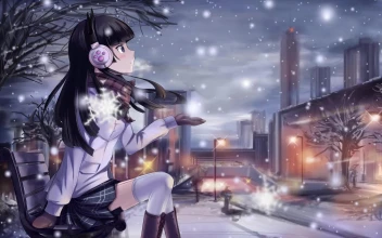 PC Anime Girl Snow Flakes Free
