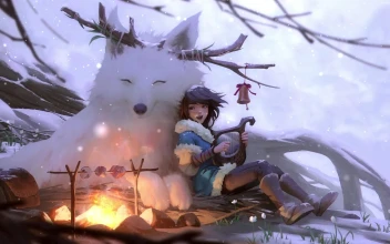 PC Harp Girl with Pet Wolf Free