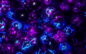 Liquid Neon Balls In Zero Gravity Abstract Background
