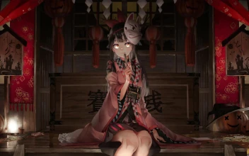 PC Desktop Anime Girl Wearing Fox Mask 4k