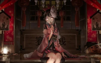 PC Desktop Anime Girl Wearing Fox Mask 1080p