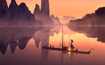 PC Desktop Jiangnan Water Town Fishing Boat Singing Evening 13