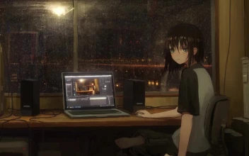 Anime Girl At Home While Its Raining Outside HD For PC