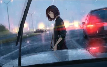 Anime Girl Looking At Car In The Rain HD For PC
