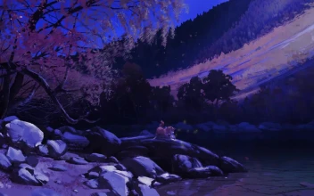 Shiba Inu Playing At The Riverside In The Night HD For PC