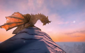Dragon On Top Of Mountain Skyrim HD For PC