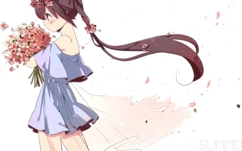 Anime Girl Holding A Bouquet Of Flowers HD For PC