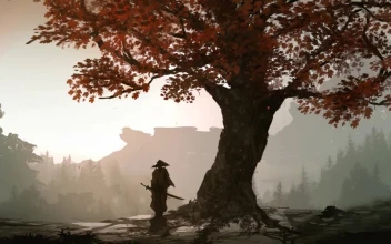 Lonely Samurai Standing Near Autumn Tree HD For PC