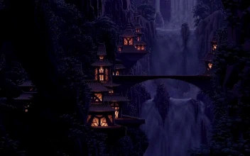 8 Bit Waterfall Night Pixel HD For PC
