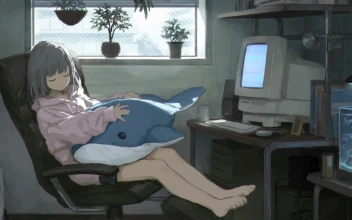 Anime Girl Hugging Stuffed Whale While Sleeping HD For PC