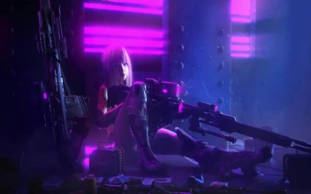 Cyberpunk Girl Purple Shot HD For PC