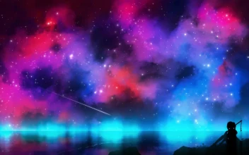 Anime Girl Sitting On The Ground Starry Night Sky HD For PC