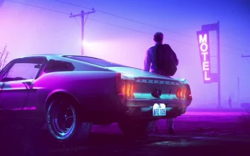 Retrowave Neon Ford Mustang HD For PC