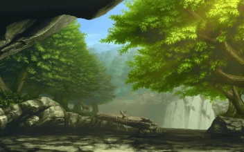 Waterfall By The Forest Pixel HD For PC