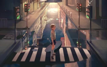 Anime Boy Holding An Umbrella Standing On The Street HD For PC