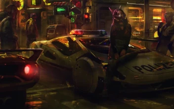 Cyberpunk Girl Sitting On Police Car HD For PC