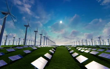 Stock Video 3d animation of a renewable energy field PC