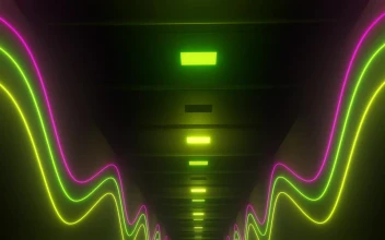 Stock Video 3d hallway walls with wavy lines neon light PC
