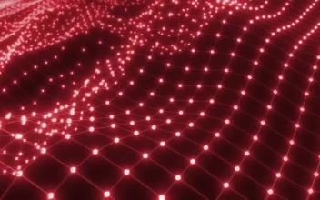 Stock Video 3d mesh composed of dots and red lines PC