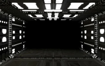 Stock Video 3d rectangular hallway of metal walls with lights PC