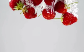Stock Video A Bunch Of Strawberries Falling Through Water for PC