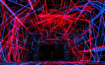 Stock Video Abstract Rectangular Tunnel Of Neon Lights for PC