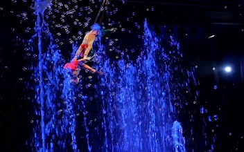 Stock Video Acrobats Performing Above Fountains for PC