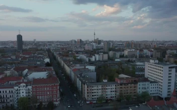 Stock Video Aerial Cityscape Of Berlin City On A Dark Day for PC