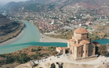 Stock Video Aerial Landscape Of A Sunny Town With A River for PC