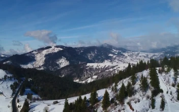 Stock Video Aerial Shot Of A Winter Landscape On A Sunny Day for PC