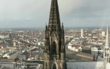 Stock Video Aerial Shot Of The Cologne Cathedral Two Brown Towers for PC