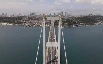 Stock Video Aerial Shot Of Traffic On A Suspension Bridge for PC